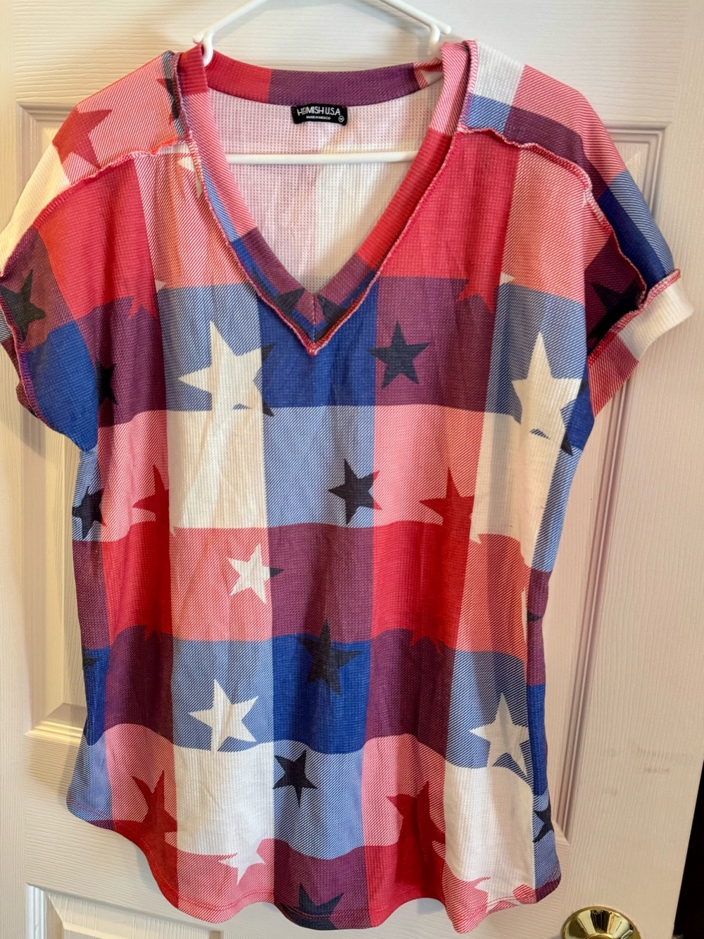 Heimish Women's Americano V-Neck Top in Red, Blue & White